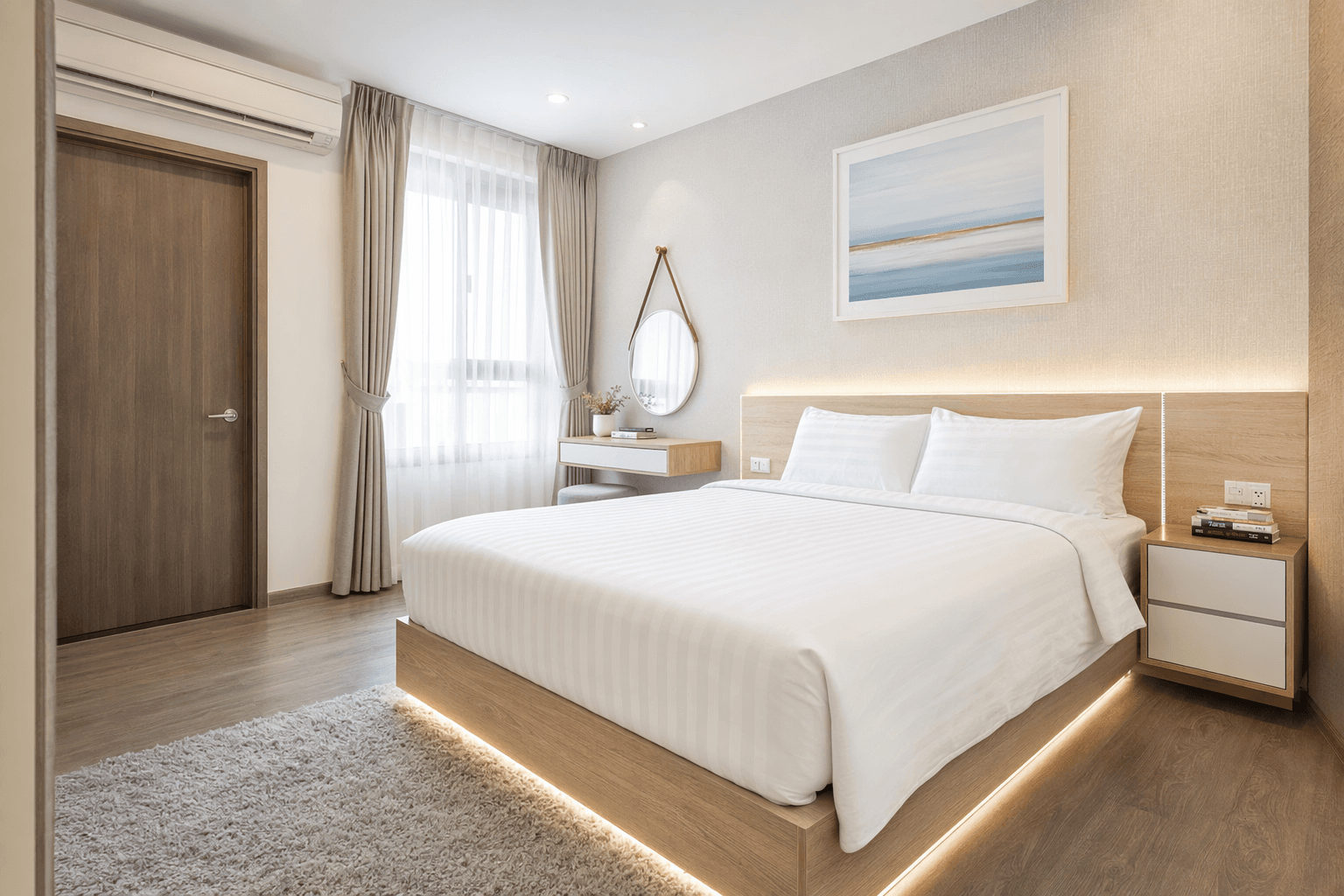 Clean, tidy bedroom after AI refresh